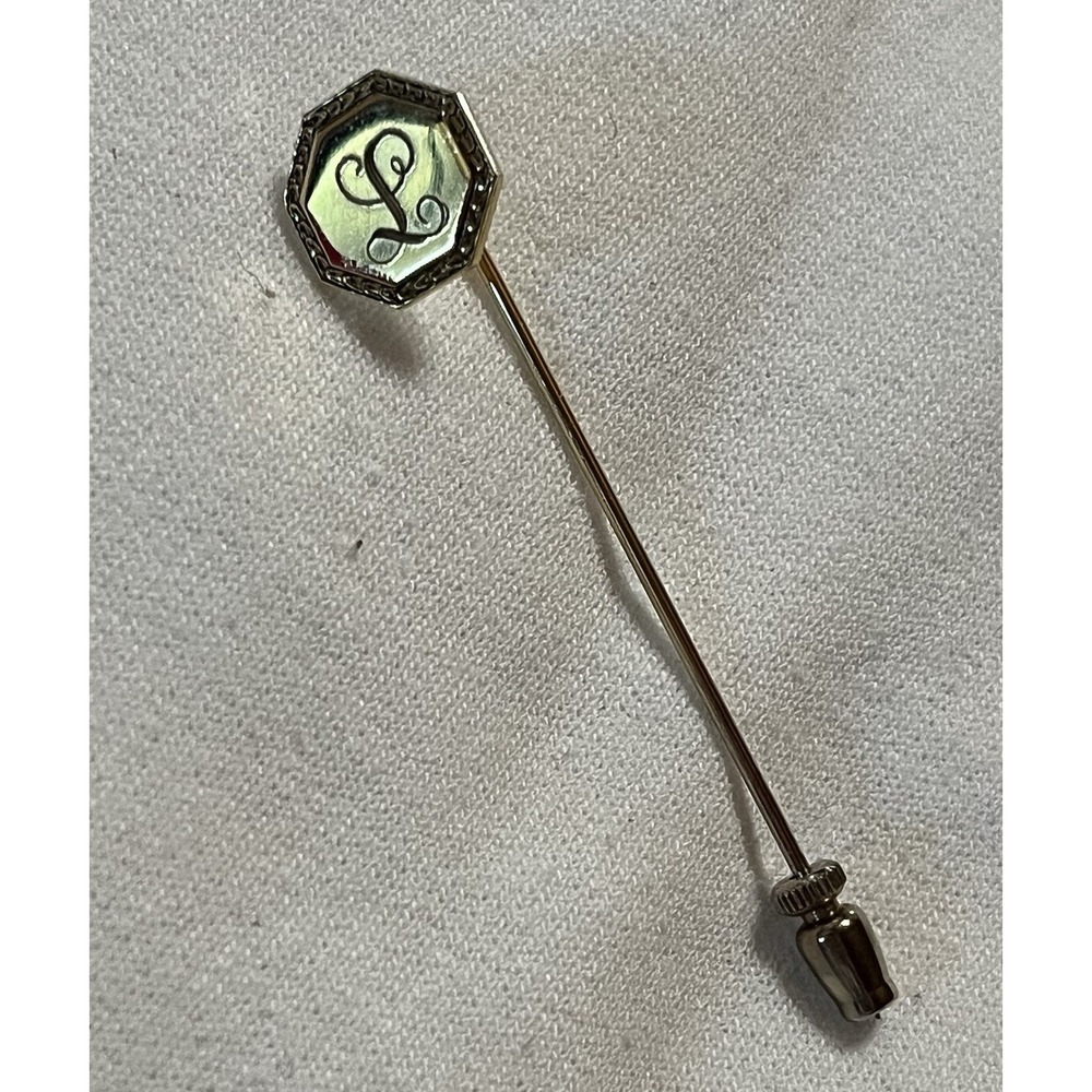 Vintage Stick Pin Initial L Letter Gold Tone Hat Lapel Tie Pin Monogram Jewelry